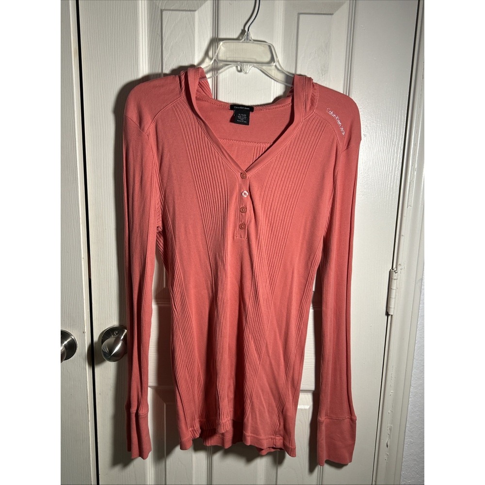 Calvin Klein Hooded Long Sleeve‎ Pink Pullover Shirt Women's Size XL